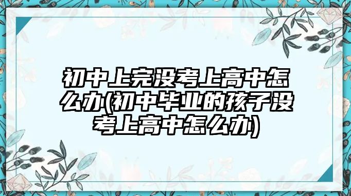 初中上完沒考上高中怎么辦(初中畢業(yè)的孩子沒考上高中怎么辦)