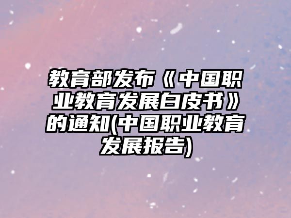 教育部發(fā)布《中國(guó)職業(yè)教育發(fā)展白皮書》的通知(中國(guó)職業(yè)教育發(fā)展報(bào)告)