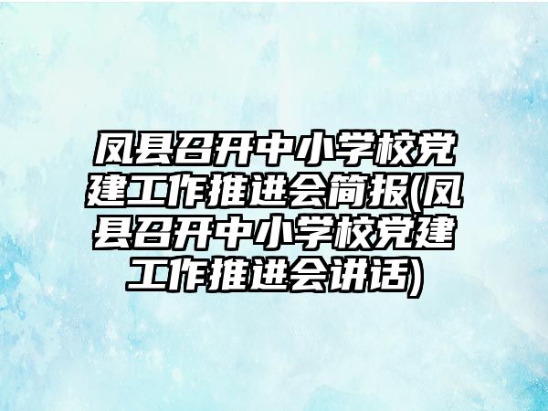 鳳縣召開中小學校黨建工作推進會簡報(鳳縣召開中小學校黨建工作推進會講話)