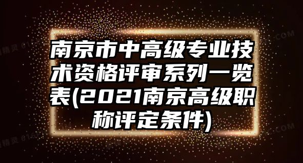 南京市中高級(jí)專業(yè)技術(shù)資格評(píng)審系列一覽表(2021南京高級(jí)職稱評(píng)定條件)