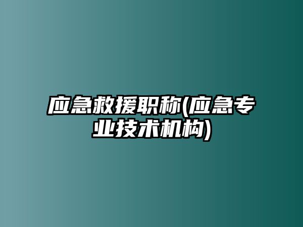 應(yīng)急救援職稱(應(yīng)急專(zhuān)業(yè)技術(shù)機(jī)構(gòu))