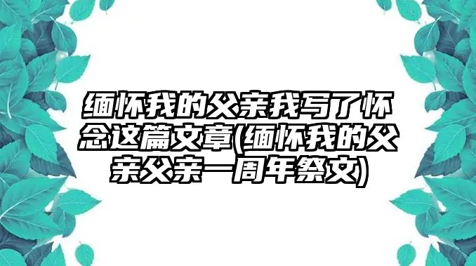 緬懷我的父親我寫(xiě)了懷念這篇文章(緬懷我的父親父親一周年祭文)