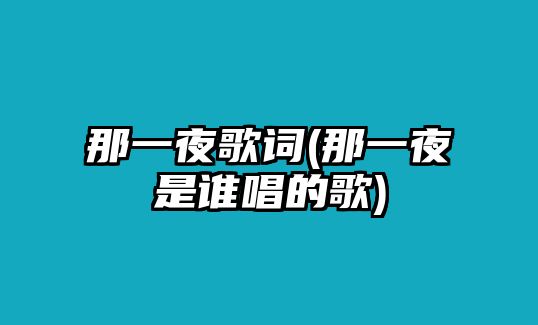 那一夜歌詞(那一夜是誰唱的歌)