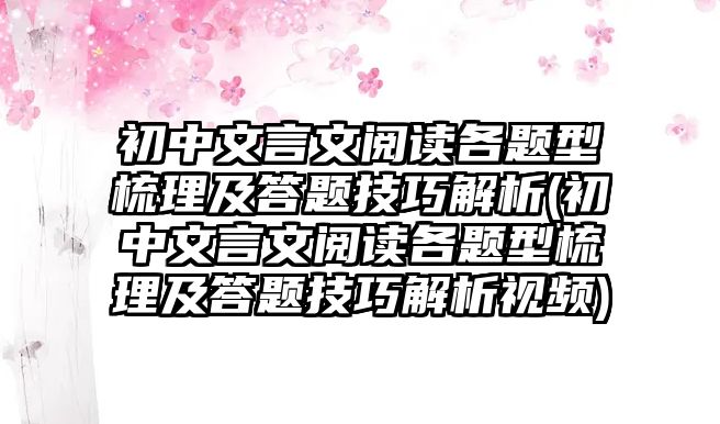 初中文言文閱讀各題型梳理及答題技巧解析(初中文言文閱讀各題型梳理及答題技巧解析視頻)