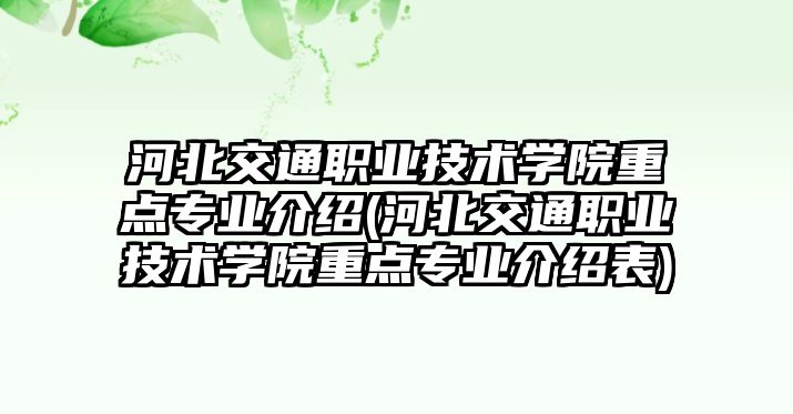 河北交通職業(yè)技術(shù)學(xué)院重點(diǎn)專業(yè)介紹(河北交通職業(yè)技術(shù)學(xué)院重點(diǎn)專業(yè)介紹表)