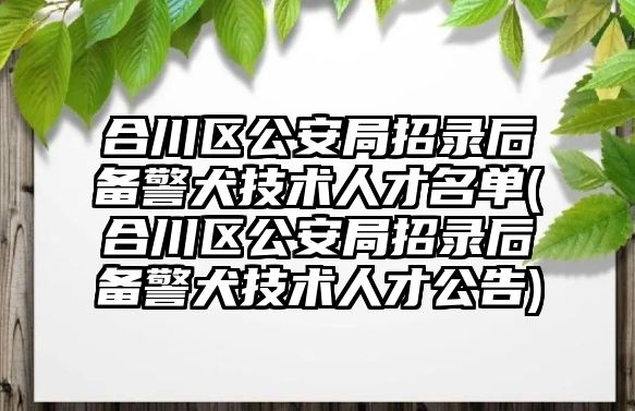 合川區(qū)公安局招錄后備警犬技術(shù)人才名單(合川區(qū)公安局招錄后備警犬技術(shù)人才公告)