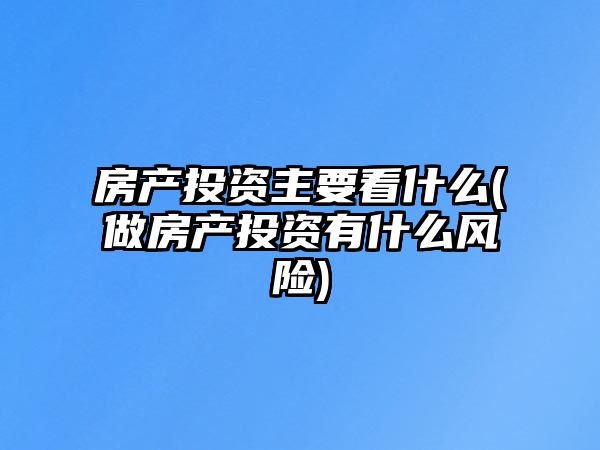 房產(chǎn)投資主要看什么(做房產(chǎn)投資有什么風險)