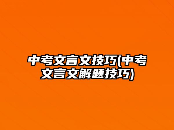 中考文言文技巧(中考文言文解題技巧)