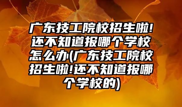 廣東技工院校招生啦!還不知道報哪個學校怎么辦(廣東技工院校招生啦!還不知道報哪個學校的)