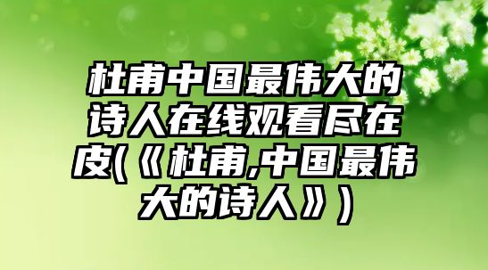 杜甫中國(guó)最偉大的詩人在線觀看盡在皮(《杜甫,中國(guó)最偉大的詩人》)