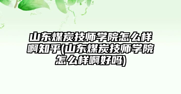 山東煤炭技師學(xué)院怎么樣啊知乎(山東煤炭技師學(xué)院怎么樣啊好嗎)