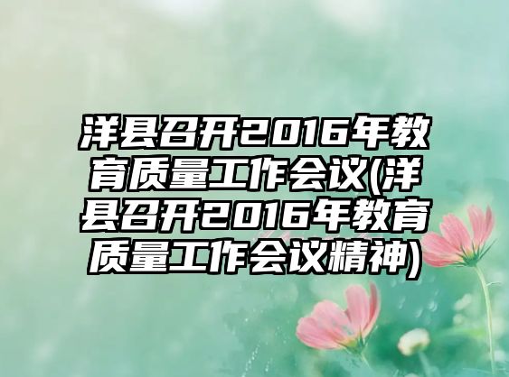 洋縣召開2016年教育質(zhì)量工作會(huì)議(洋縣召開2016年教育質(zhì)量工作會(huì)議精神)